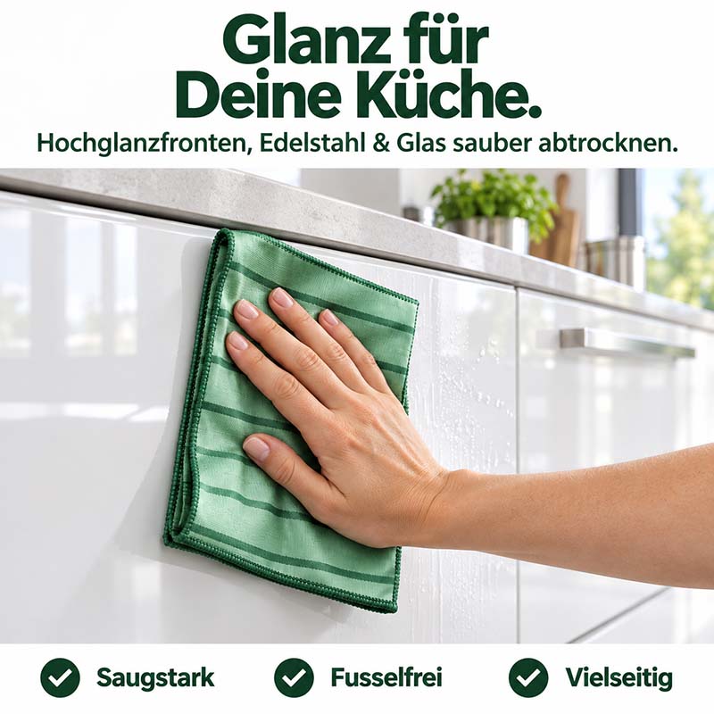 Bambus Fenstertücher 3er-Set 40x50 cm für streifenfreies Reinigen von Hochglanzfronten, Edelstahl und Glas, saugstark und fusselfrei, vielseitig einsetzbar.