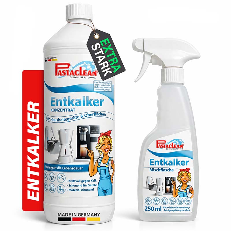 Universal Entkalker Konzentrat 1000 ml, starke Kalklösekraft, geeignet für Haushaltsgeräte und Oberflächen, inklusive Mischflasche, extra stark, made in Germany.