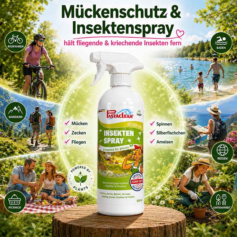 Pastaclean Mückenschutz Bundle mit Mücken- und Zeckenspray für Haut 100 ml sowie Insektenspray für Umgebung 750 ml, ideal für Gartenarbeit, Reisen und Outdoor-Aktivitäten, schützt vor Mücken, Zecken und fliegenden Insekten.