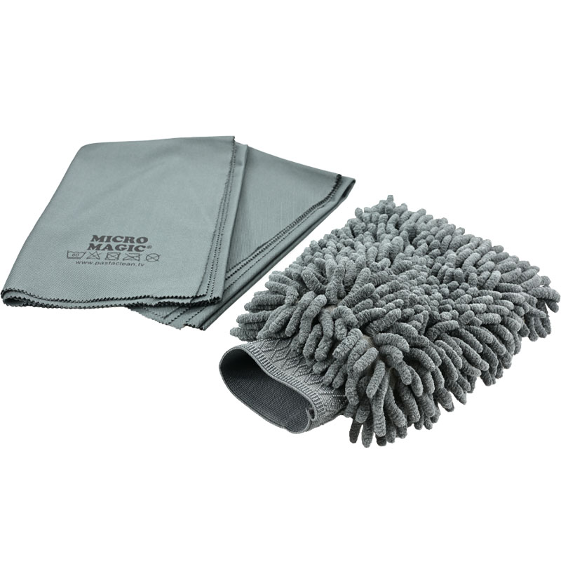 Waschhandschuh und Poliertuch Set Grau Pastaclean