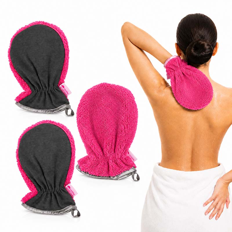 Peelinghandschuh & Waschhandschuh 3er Set in Beere, geeignet für Gesicht, Körper, Dusche und Make-up Entfernung, ideal für sanfte Hautreinigung und Peeling.