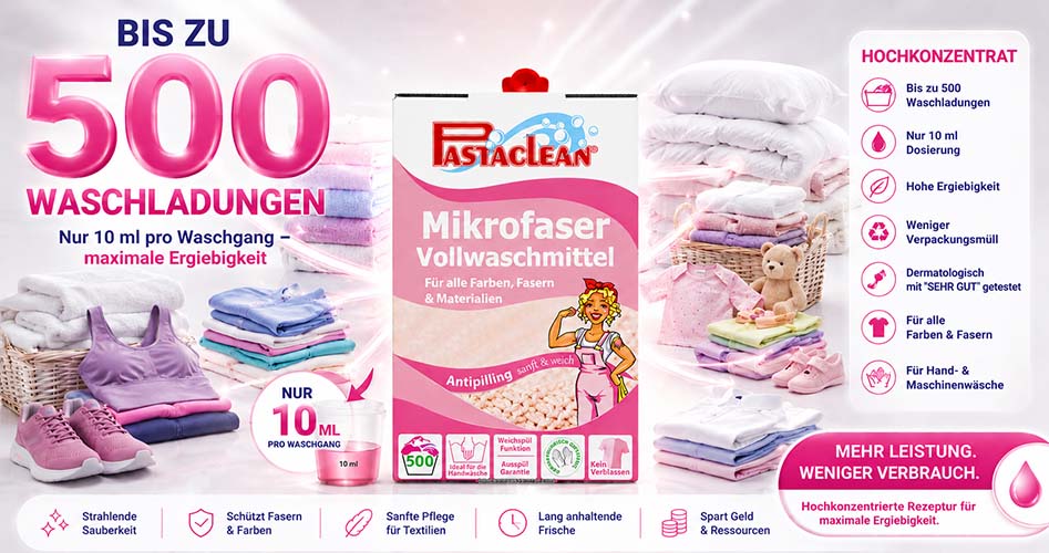 Mikrofaser Vollwaschmittel, hochkonzentriert, bis zu 500 Waschladungen, für alle Farben, Fasern und Materialien, dermatologisch getestet, sanfte Pflege, spart Geld und Ressourcen, strahlende Sauberkeit, weniger Verpackungsmüll, für Hand- und Maschinenwäsc