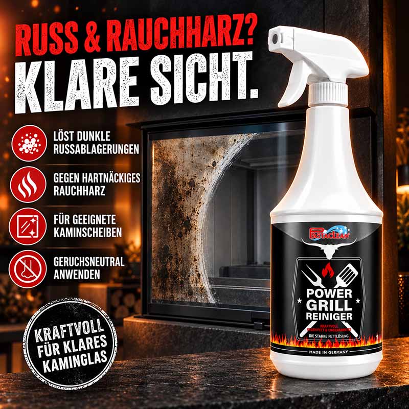 Pastaclean Grillreiniger & Backofenreiniger, 1000 ml Flasche, zum Entfernen von Eingebranntem und Fett auf Grill und Backofen, geeignet für Kaminscheiben, geruchsneutrale Anwendung, gegen Ruß und Rauchharz