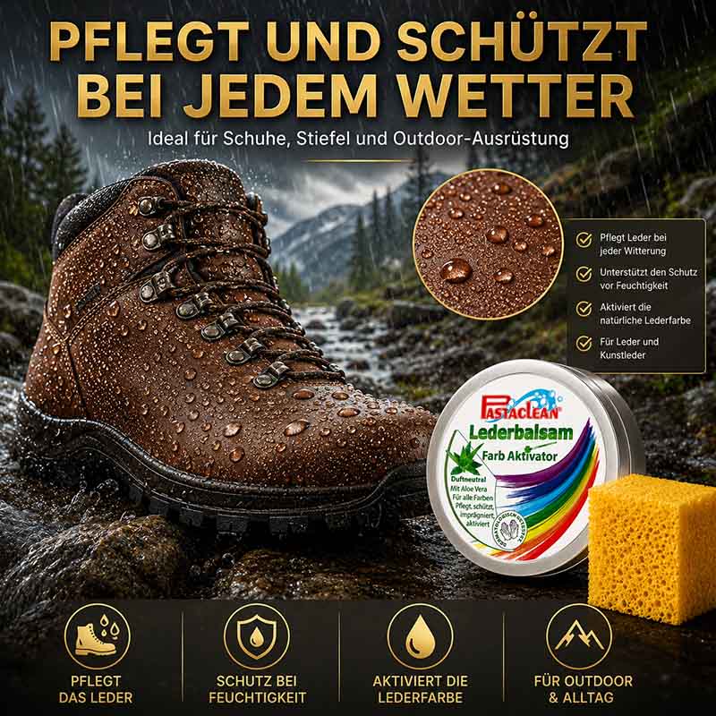 Pastaclean Lederpflege farblos 250 ml mit Farb Aktivator, ideal für Schutz und Pflege von Leder und Kunstleder bei jeder Witterung, geeignet für Schuhe, Stiefel und Outdoor-Ausrüstung.