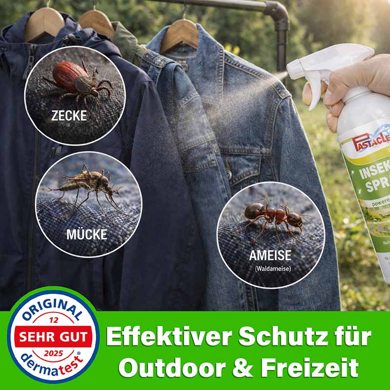 Insektenschutz-Spray, 2x 500 ml, wirksam gegen Zecken, Mücken, Ameisen; Umgebungsspray für Outdoor & Freizeit; dermatest-zertifiziert; Insektenspray für Kleidung; Schutz vor Insekten; wirksames Repellent für Garten und Camping.