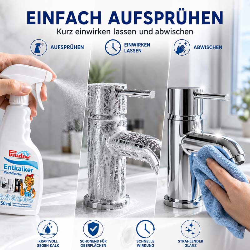 Pastaclean Universal Entkalker Konzentrat 1000 ml, kraftvolle Kalklösekraft, ideal für schonende Oberflächenreinigung in Bad und Küche, schnelles Einwirken für strahlenden Glanz