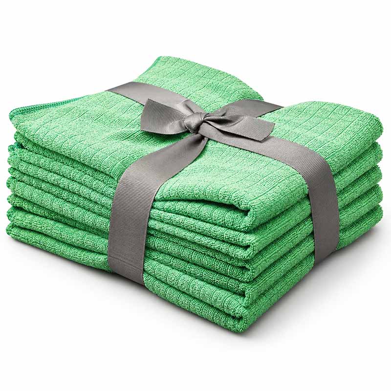5er-Pack Microfaser Geschirrtücher + 1x Spültuch (Grün) weiche, super saugfähige & fussel freie Küchentücher
