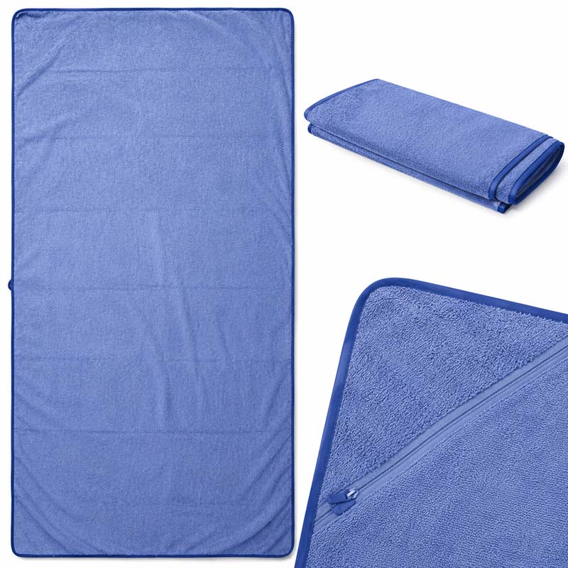 Mikrofaser Strandtuch XXL 200x100 cm in Taubenblau mit Wertsachenfach, schnelltrocknendes Badehandtuch ideal für Strand, Pool und Reise