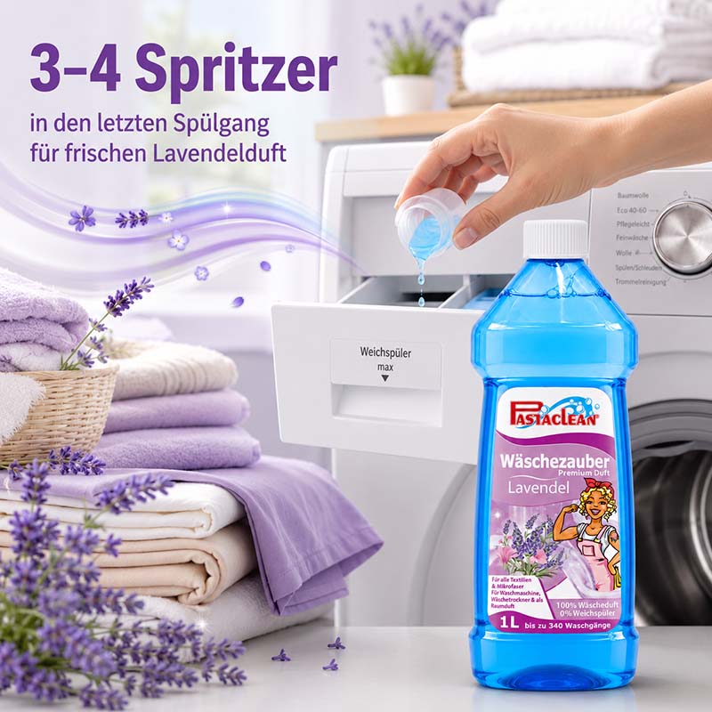 Pastaclean Wäscheduft Premium Lavendel 1000 ml für frischen Duft in Wäsche, geeignet für Textilpflege und Weichspüler im letzten Spülgang, entspannender Lavendelduft, Anwendung bis zu 340 Waschgänge