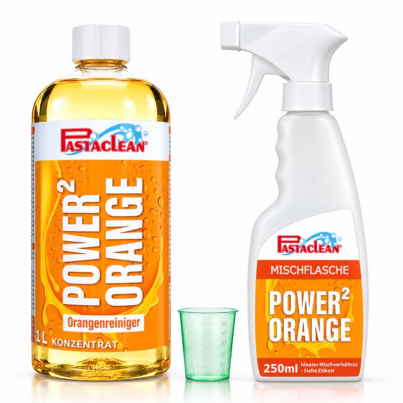 Pastaclean Power Orangenreiniger Konzentrat, extra starker Allzweckreiniger und Fettlöser, 1000ml, ideal für Haushaltsreinigung und Fettentfernung, inklusive Mischflasche für einfache Anwendung.