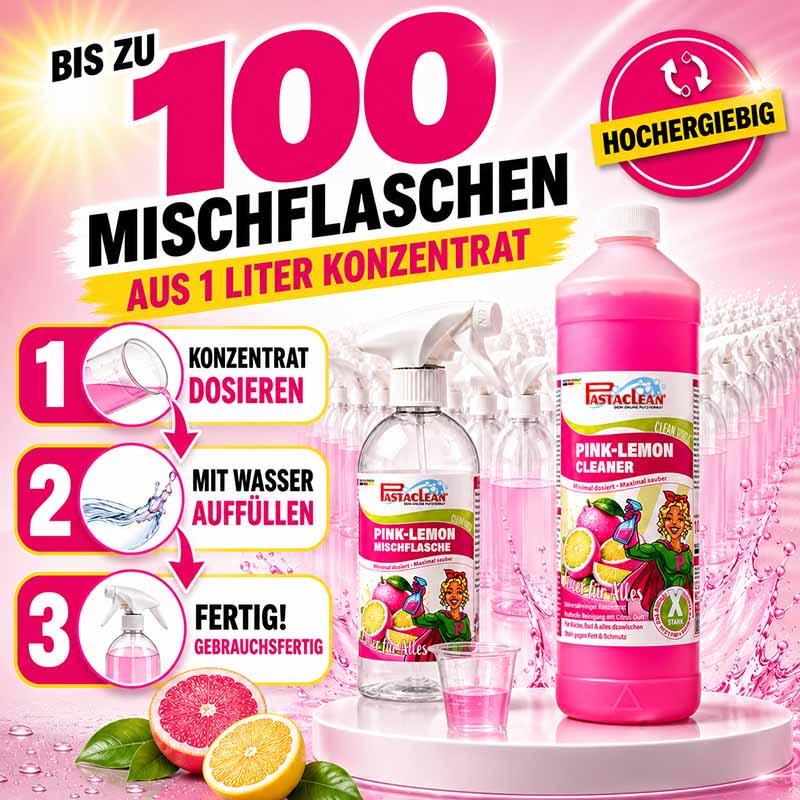 Pastaclean Pink Lemon Cleaner 1000 ml Universalreiniger Konzentrat, starker Fettlöser für Haushalt, hochergiebig, bis zu 100 Mischflaschen, ideal für Allzweckreinigung