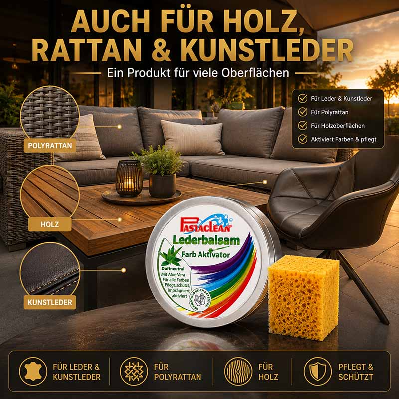 Pastaclean Lederpflege farblos mit Farb Aktivator, 250 ml, pflegt und schützt Leder, Kunstleder, Polyrattan und Holzoberflächen, aktiviert Farben und bietet Imprägnierung für vielseitige Anwendung.