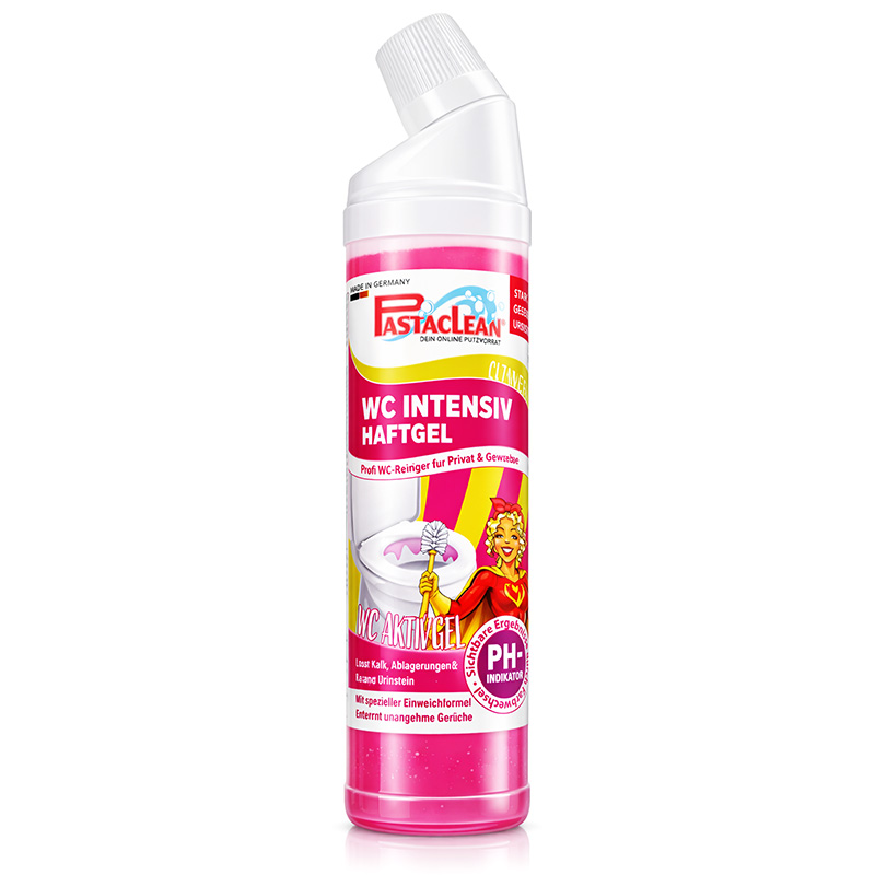 WC Intensiv Haftgel 750 ml, Profi WC Reiniger gegen Urinstein und Kalk, Farbwechsel-Aktiv-Formel, Pastaclean, löst Kalk, Ablagerungen, verhindert Gerüche, WC-Aktiv-Gel, für private und gewerbliche Nutzung, pH-indikatorgestützte Reinigung