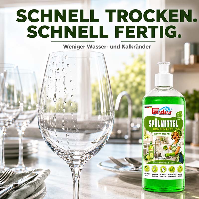 Pastaclean Spülmittel Konzentrat Geschirrspülmittel Schnell-Trocken-Formel fettlösend streifenfrei für Gläser und Geschirrreinigung, 500 ml