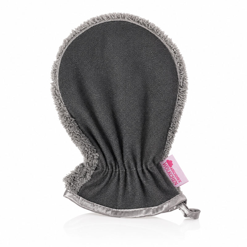 Peelinghandschuh & Waschhandschuh 3er Set Grau für Gesicht, Körper, Dusche und Make-up Entfernung, geeignet für sanftes Peeling und Reinigung, vielseitig anwendbar im Badezimmer.