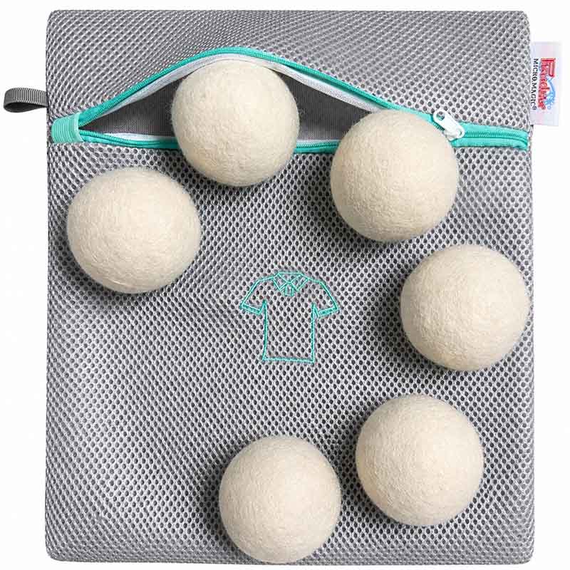 Trocknerbälle aus 100% Schurwolle für Wäschetrockner + Wäschenetz, 7tlg.