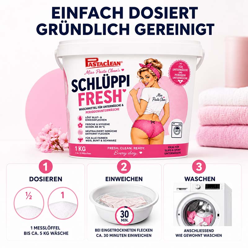 Unterwäsche Waschmittel Schlüppi Fresh – Spezialwaschmittel für Periodenunterwäsche & hautnahe Textilien