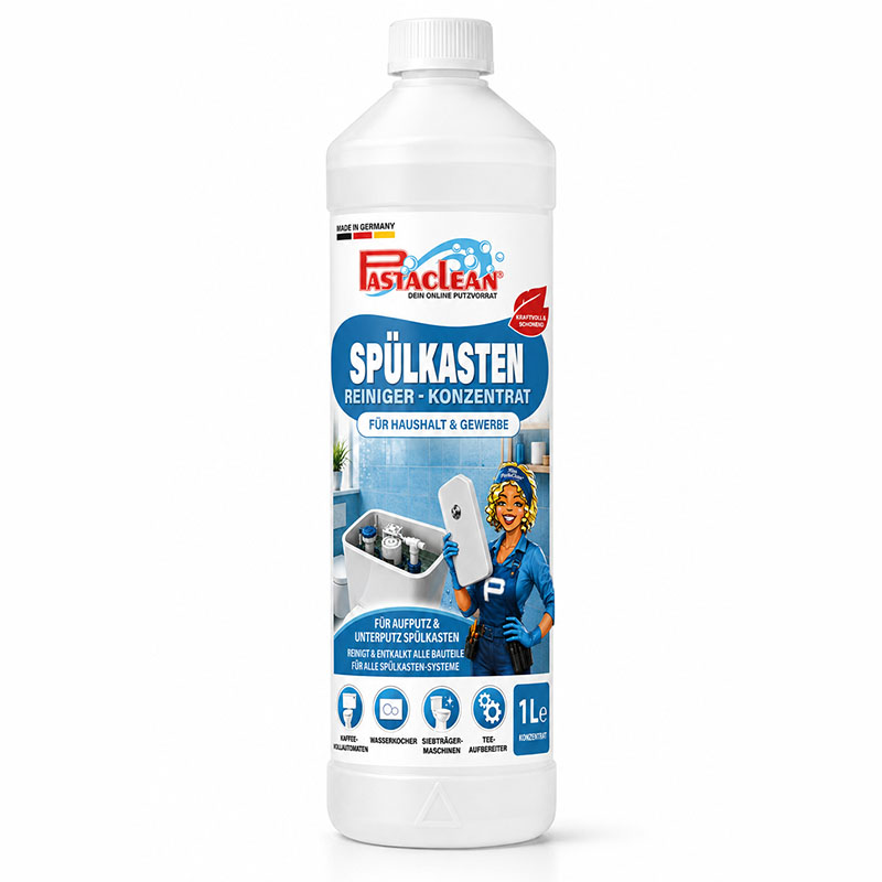 Spülkasten Reiniger Konzentrat 1 Liter, WC Spülkasten Entkalker für Aufputz und Unterputz, Putzmittel für Haushalt und Gewerbe, reinigt und entkalkt alle Spülkastensysteme, geeignet für Kaffeemaschinen, Wasserkocher, Dampfreiniger.