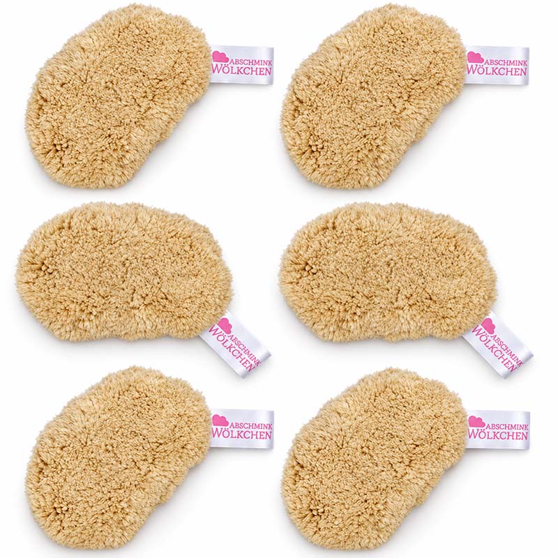 Abschminkwölkchen waschbare Pads Beige 6 Stück mit Tasche für Gesichtsreinigung, umweltfreundlich und wiederverwendbar.