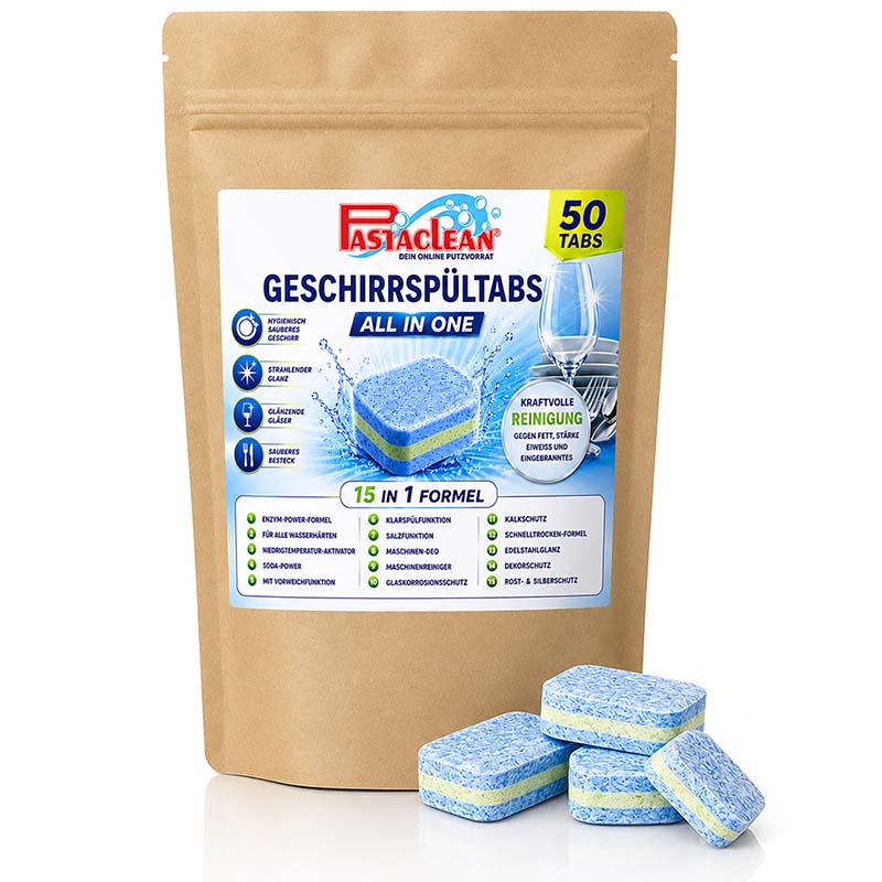Spülmaschinentabs (50 Tabs) All-In-One Geschirrspültabs - Starke Fettlösekraft