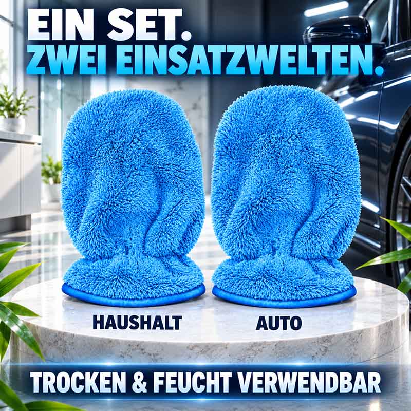 Bambus-Reinigungshandschuhe Blau 2er-Set für Haushalt und Auto, geeignet für trockene und feuchte Anwendungen, ideal für schonende Reinigung und Pflege von Oberflächen