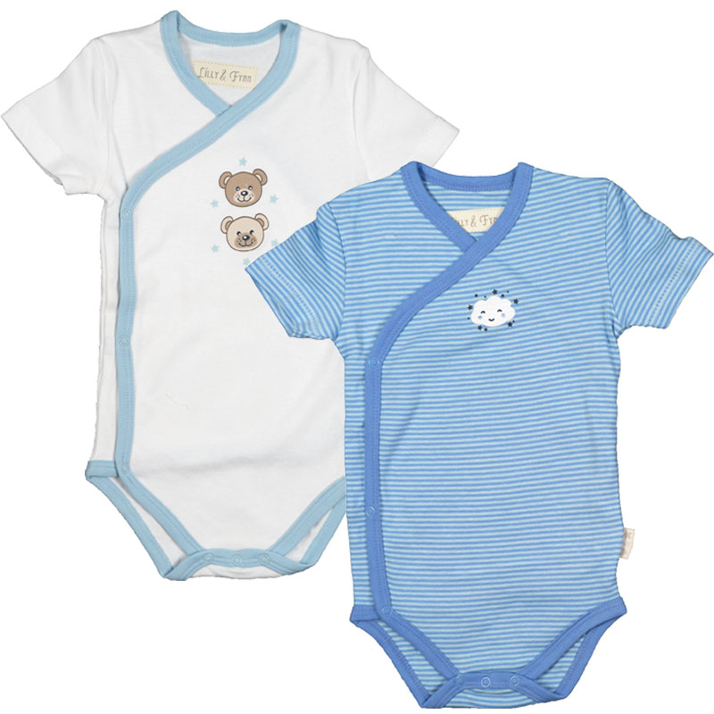 2er-Pack Baby Wickelbody Kurzarm (Weiß/Blau)