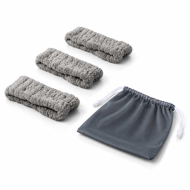 3er Set graue Kosmetik Haarbänder für Damen, ideal für Make-up, Gesichtspflege, Wellness, Yoga und Sport, inklusive Aufbewahrungsbeutel, weiches Material, vielseitig einsetzbar.