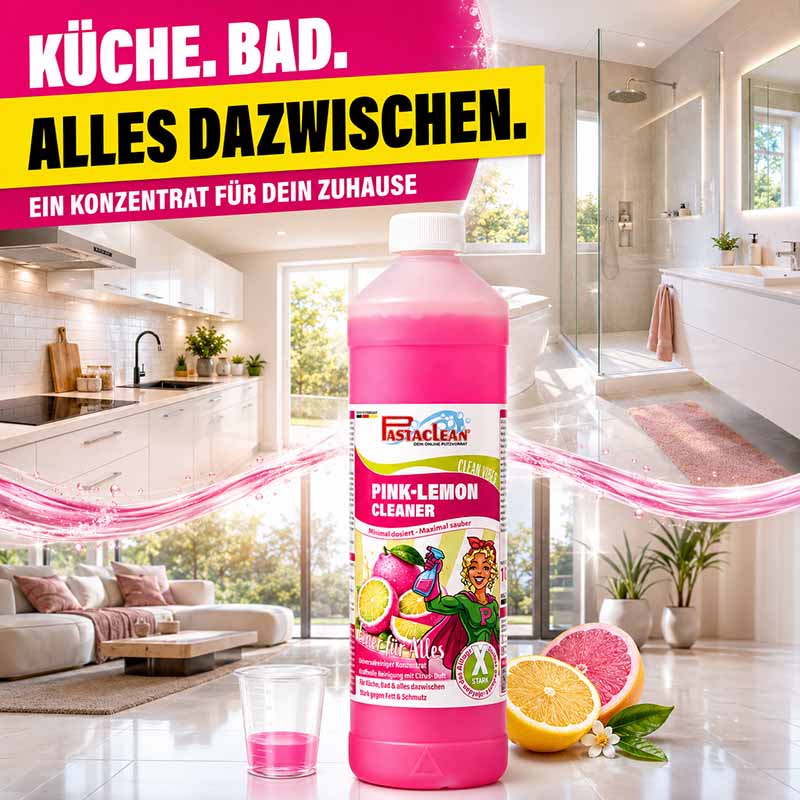 Pastaclean Pink Lemon Cleaner Universalreiniger Konzentrat starker Fettlöser für Haushalt, Küche, Bad 1000 ml, maximales Reinigungspower mit frischem Zitronenduft, vielseitig einsetzbar, effektive Schmutzentfernung