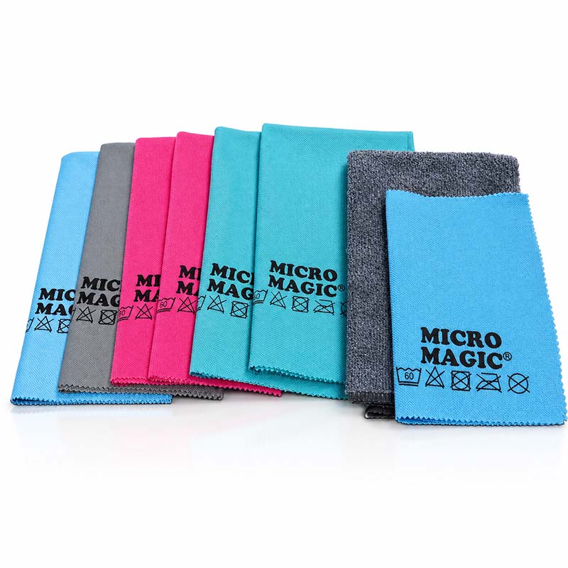 Micro Magic Glas- und Poliertücher Set, 8-teilig, für streifenfreie Reinigung von Glasoberflächen, Spiegeln und polierten Flächen, inkl. Flauschtuch, ideal für Haushalt und Auto.