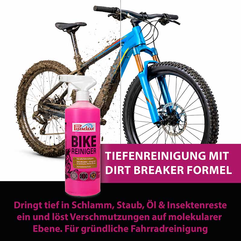 Fahrradreiniger, Reinigungsspray für Fahrräder, 1-Liter-Flasche, geeignet für alle Fahrradtypen, tiefenreinigende Dirt Breaker Formel, entfernt Schlamm, Staub, Öl, Insektenreste, gründliche Fahrradreinigung.