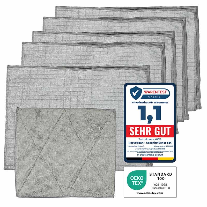 5 Geschirrtücher + 1 Spültuch (Hellgrau), 6tlg.