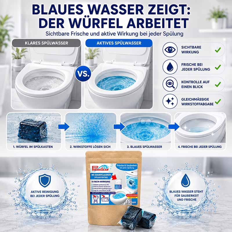 Spülkasten Tabs, Wasserkastenwürfel mit Aktivreiniger, 15 Stück, sichtbare Frische, aktive Wirkung, blaues Wasser, WC-Reiniger, Reinigungstabs, nachhaltige Reinigung, frisches Spülwasser, geruchsneutralisierend, Kalkablagerungen verhindern, einfache Anwen