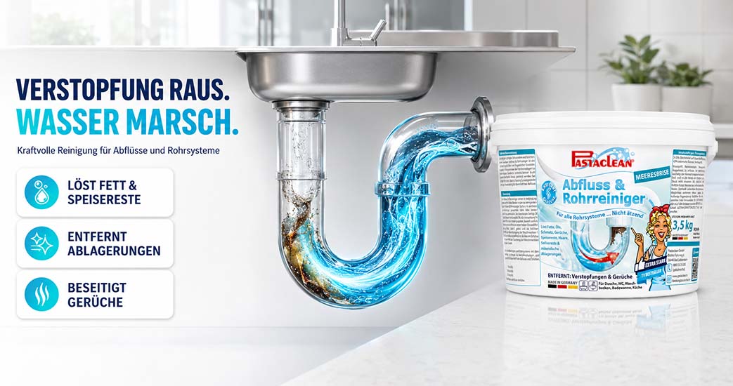 Pastaclean Rohrreiniger für Abflüsse, entfernt Fett, Speisereste, Ablagerungen und Gerüche, ideal für Rohrsysteme, 3,5 kg, starke Reinigungskraft, nicht ätzend, geeignet für Küche und Bad.