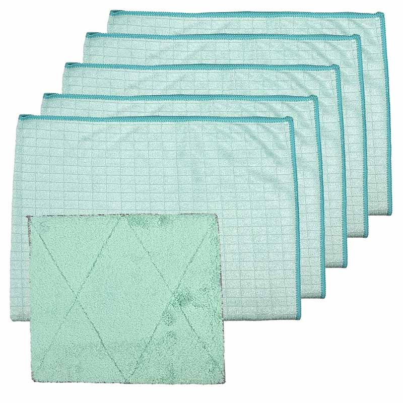 Geschirrtuch-Set 6-teilig, bestehend aus 5 Geschirrtüchern und 1 Spültuch, Farbe Mint. Ideal für Küche und Haushalt, hochwertiges Material, saugfähig und langlebig. Perfekt zum Trocknen von Geschirr und Reinigung von Oberflächen.