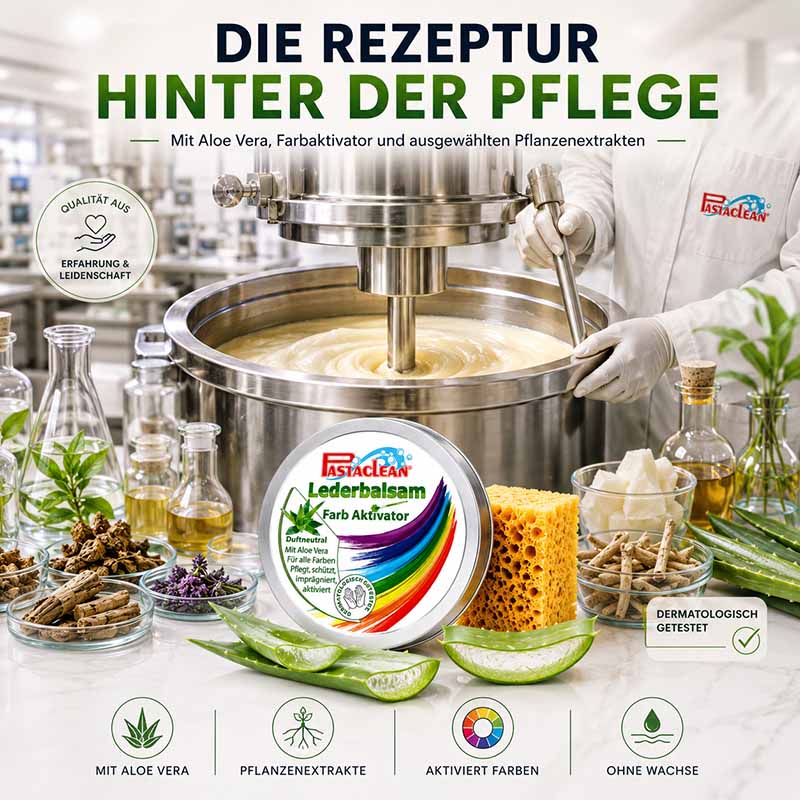 Pastaclean Lederpflege farblos mit Farb Aktivator, 250 ml, zur Pflege, Schutz und Imprägnierung von Lederprodukten mit Aloe Vera und pflanzlichen Extrakten, geeignet für alle Lederfarben, dermatologisch getestet.