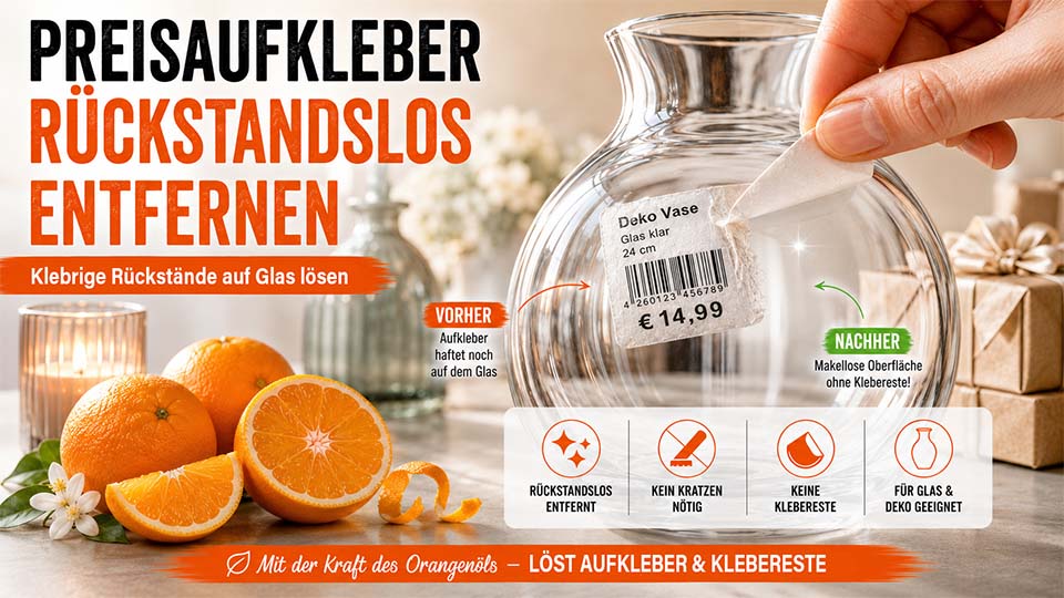 Sweet Orange Orangenreiniger mit Orangenschale, Orangenöl, Makro-Detail und d-Limonen Hinweis für frischen Duft und starke Reinigungskraft