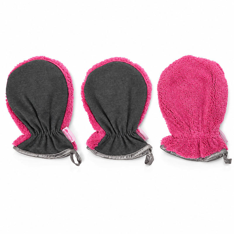 Peelinghandschuh & Waschhandschuh 3er Set in Beere, ideal für Gesicht, Körper, Dusche und Make-up Entfernung, für sanfte Hautpflege und Reinigung, vielseitig im Badezimmer einsetzbar.