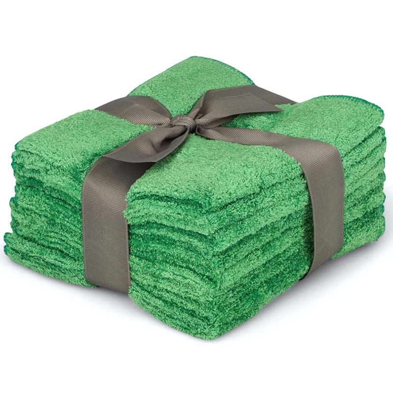 Flauschi Putztücher 10er-Pack in kräftigem Grün, weiche flauschige Mikrofasertücher als Geschenkset mit Schleife. Ideale Reinigungstücher für Küche, Bad, Auto und Haushalt, saugstark, langlebig und streifenfrei.