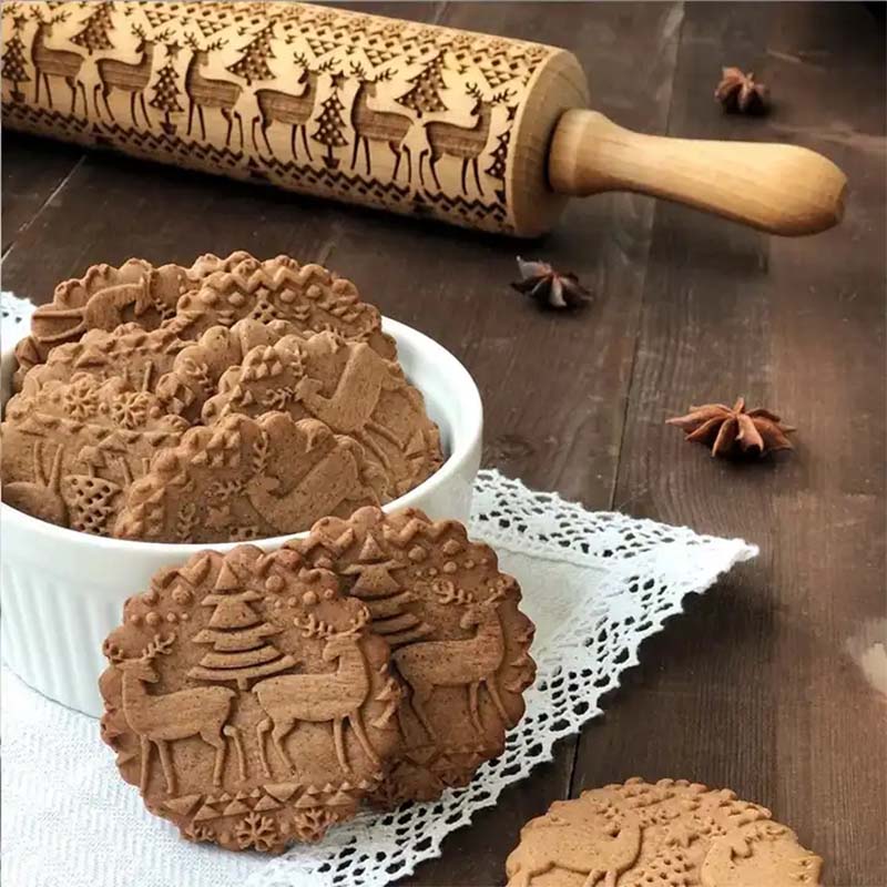 Weihnachten Geprägt Teigroller - Nudelholz mit Prägung (Merry Chrismas)