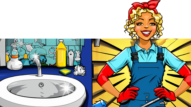 Miss Pastaclean neben sauberes Waschbecken Miss Pastaclean neben sauberes Waschbecken