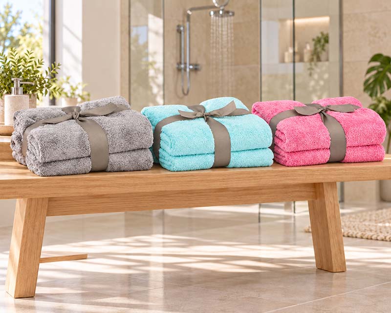 Weiches Pastaclean Badetuch im hellen Badezimmer