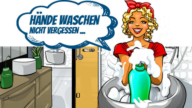 Miss Pastaclean wäscht sich die Hände mit der Handseife Miss Pastaclean wäscht sich die Hände mit der Handseife