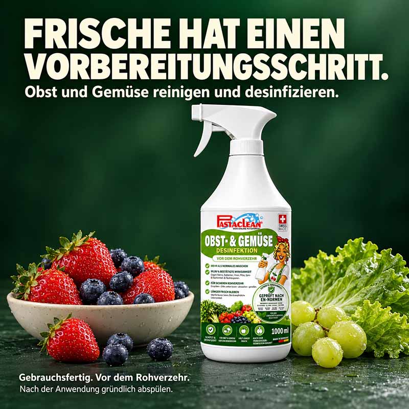 Pastaclean Obst und Gemüse Desinfektion 1L Reiniger für hygienische Reinigung und Desinfektion von Lebensmitteln vor dem Verzehr.