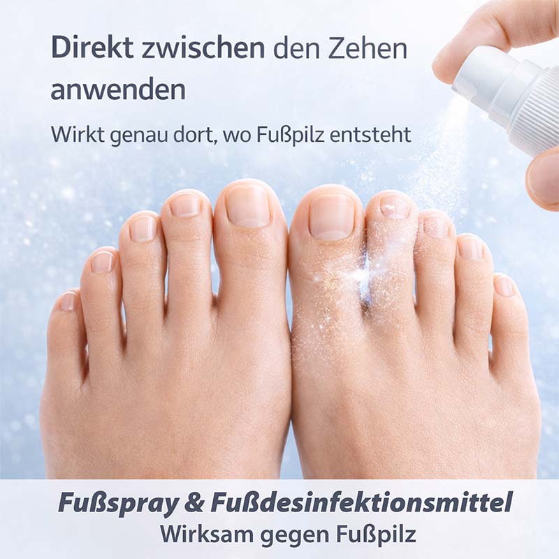 Fuß-Desinfektionsspray Anwendung, wirksam gegen Fußpilz in Schuhen und Füßen, reduziert Gerüche, hygienische Pflege, antimikrobiell, 2x 250 ml, Antipilzmittel für gesunde Füße, schützend gegen Erreger, direkte Anwendung zwischen Zehen.