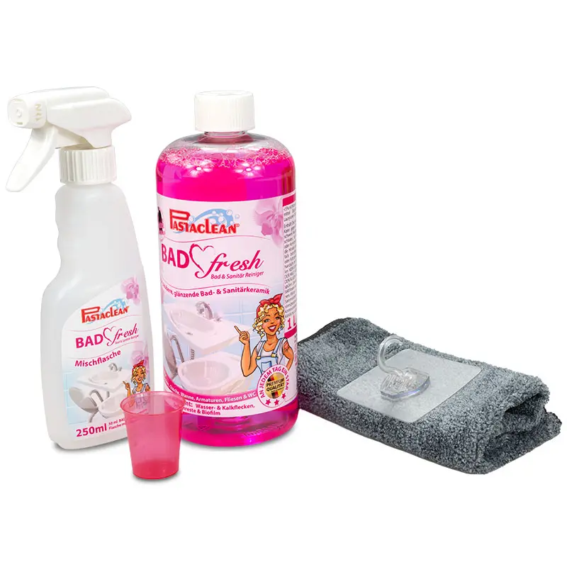 Bad-Fresh Bad Reiniger gegen Kalk & Schmutz, 1 Liter + Magischer Haken + Flauschtuch