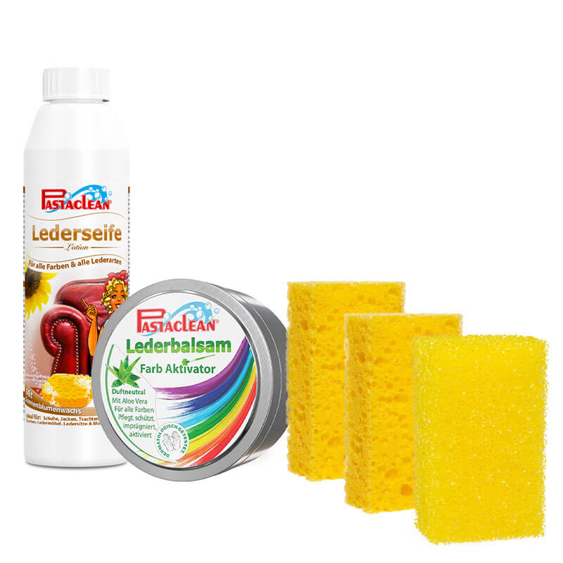 lederpflege-set-pastaclean Lederpflege Set Lederseife Lederbalsam und Schwämme Pastaclean