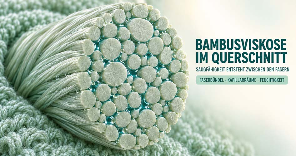 Bambusviskose Querschnitt, Saugfähigkeit, Faserbündel, Kapillarräume, Feuchtigkeit, Textilmaterial, umweltfreundlich, weich, absorbierend, nachhaltig, geeignet für Handtücher, Kleidung, Heimtextilien, antibakteriell, hypoallergen.