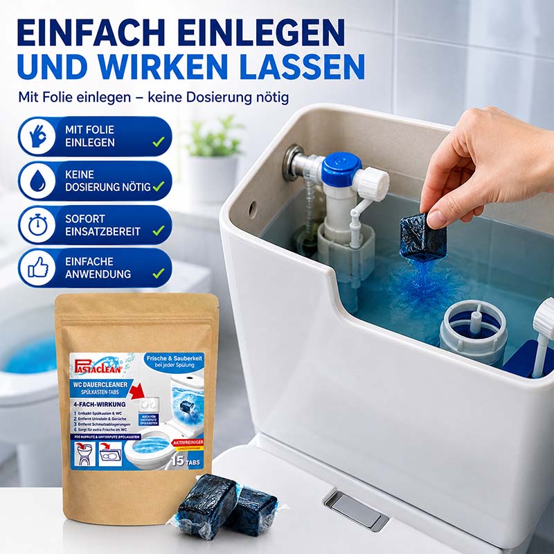 Spülkasten Tabs, Wasserkastenwürfel, Aktivreiniger, 15 Stück, einfache Anwendung, kein Dosieren, Frische, Sauberkeit, Toilettenspülung, Hygiene, Reinigung, umweltfreundlich, Verpackung, Einsatzbereit, Toilettenpflege, praktische Lösung
