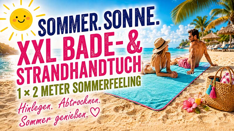 XXL Strandhandtuch 1x2m für Sommer und Strand, ideal zum Liegen und Abtrocknen, sorgt für perfektes Sommerfeeling am Strand oder Pool