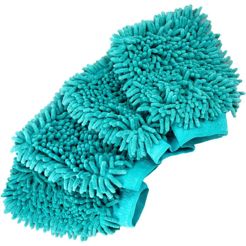 4X Waschhandschuh für Haushalt, Auto und Fahrrad - Chenille Handschuh (Türkis)